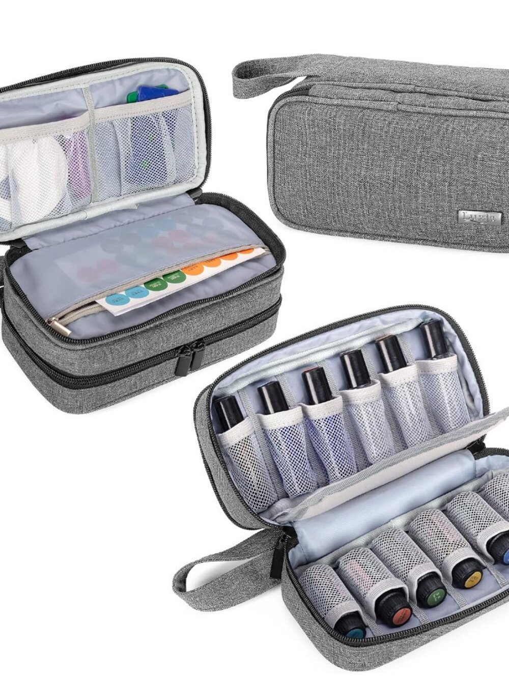 Double-Layer Essential Oil Case Holds 12 Bottles, Gray